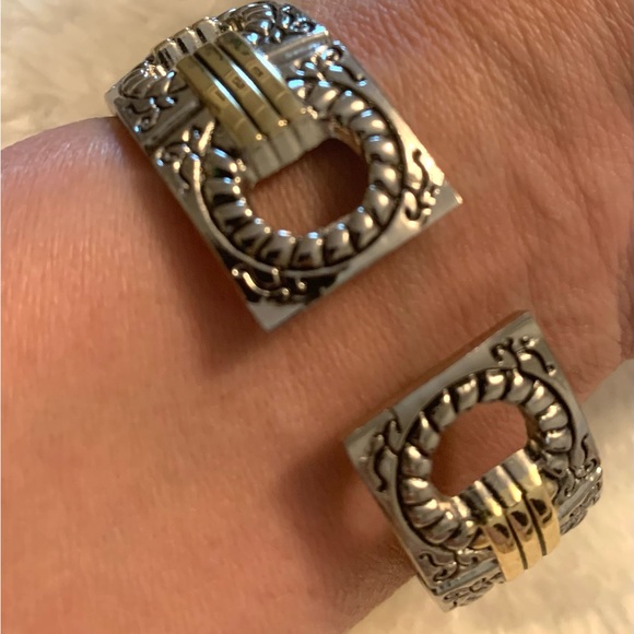 Silver & Gold Cuff Watch Geneva bracelet watch mixed metal - Picture 9 of 11